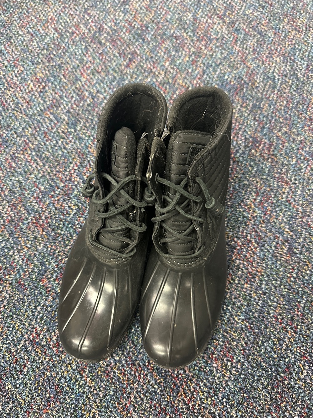 Sperry Women's Black Lace-Up Duck Rain Boots